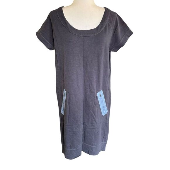 Wrap London Shift Dress Blue Short sleeve Cotton Sz XS Zip Pockets Boxy Coastal - Picture 1 of 10